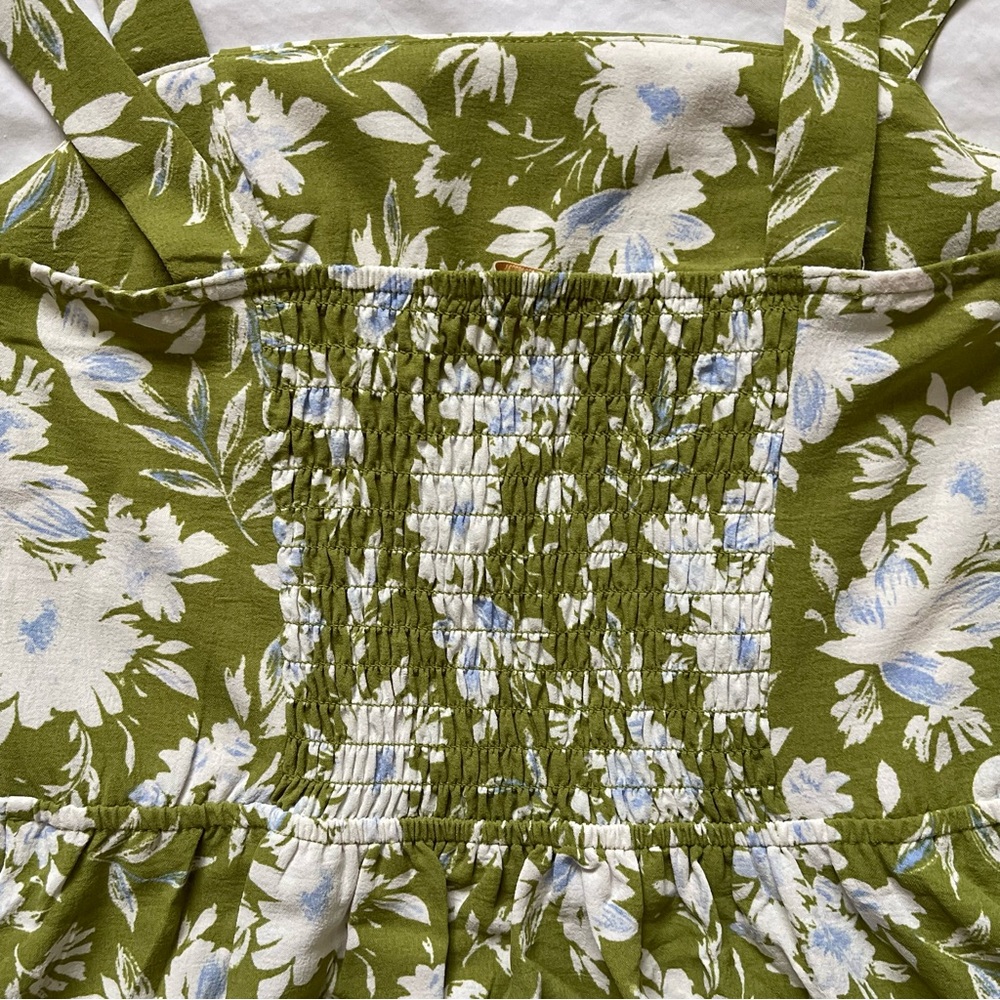 Monteau Women’s Dress Green White Floral Smocked Midi Spring Summer Easter Flowy - Picture 10 of 16